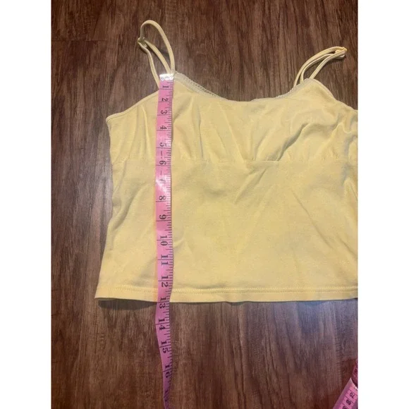 y2k NO BOUNDARIES Milkmaid Babydoll Yellow Cami Juniors Medium Fitted Cropped - Picture 5 of 6
